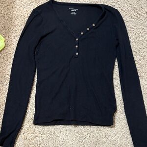 American Eagle Outfitters Navy Buttoned Long Sleeve Tee